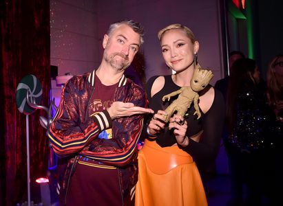 Sean Gunn and Pom Klementieff at an event for The Guardians of the Galaxy: Holiday Special (2022)
