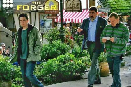 Josh Hutcherson, Alfred Molina and Lawrence Roeck on the set of The Forger