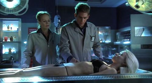 Marg Helgenberger, Eric Szmanda, and Emily Montague in CSI: Crime Scene Investigation (2000)