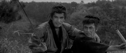 Mikijirô Hira and Tetsurô Tanba in Three Outlaw Samurai (1964)