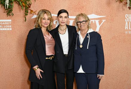 WEST HOLLYWOOD, CALIFORNIA - OCTOBER 18: (L-R) COO/CMO of Variety Dea Lawrence, Julianna Margulies and Chief Production 