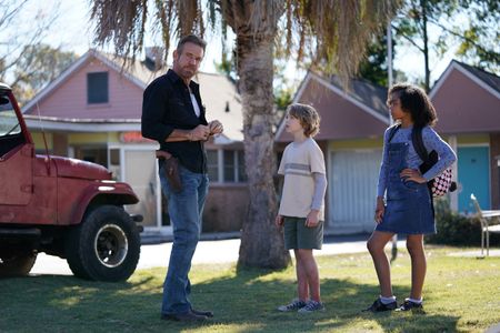 Dennis Quaid, Madalen Mills, and Christian Convery in The Tiger Rising (2022)