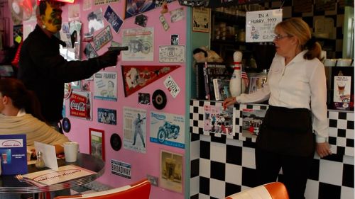 Taryn Kay, Stephen McDade, and Stacey Edward Harris in Dimension Diner (2013)