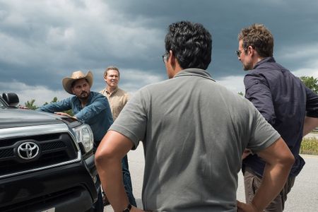 Bradley Cooper, Michael Peña, Loren Dean, and Javier Vazquez Jr. on set for The Mule (2018)