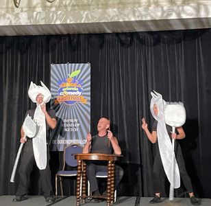 At the 7th Annual Orlando Comedy festival performing in a sketch as a spork with Paul Lawrence (middle) & Veronica Santa