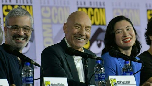 Patrick Stewart, Alex Kurtzman, and Isa Briones at an event for Star Trek: Picard (2020)