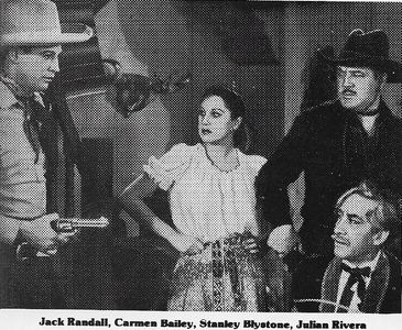 Carmen Bailey, Stanley Blystone, Jack Randall, and Julian Rivero in Drifting Westward (1939)