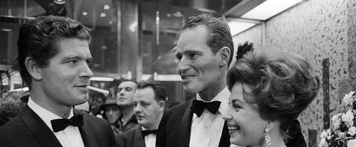 Charlton Heston, Stephen Boyd, Haya Harareet, and Noel Sheldon at an event for Ben-Hur (1959)
