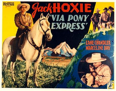 Matthew Betz, Frank Ellis, Olin Francis, Doris Hill, Jack Hoxie, and Dynamite the Horse in Via Pony Express (1933)