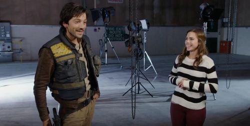 Still of Janelle Marie on the Set of Rogue One: a Star Wars Story Alongside Diego Luna