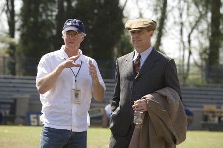 Writers Duncan Brantley and Rick Reilly (also playing a sportswriter in the film) on the set of LEATHERHEADS