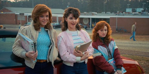 Madelyn Cline, Chelsea Talmadge, and Abigail Cowen in Stranger Things (2016)
