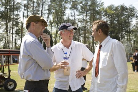 Rick Reilly, Duncan Brantley and George Clooney on the set of LEATHERHEADS in Upstate South Carolina