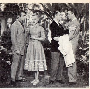 Carlos Agostí, Ernesto Alonso, Irasema Dilián, and Carlos Navarro in La cobarde (1953)