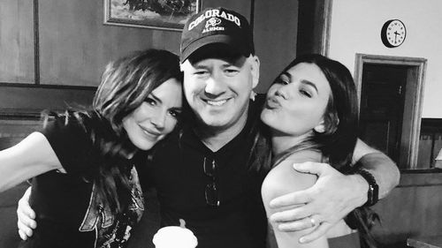 Krista Allen, Michael Feifer and Amber Frank on set of Party Mom