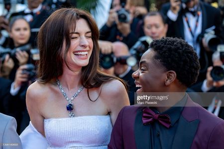 CANNES, FRANCE - MAY 19: Anne Hathaway and Jaylin Webb attend the screening of 