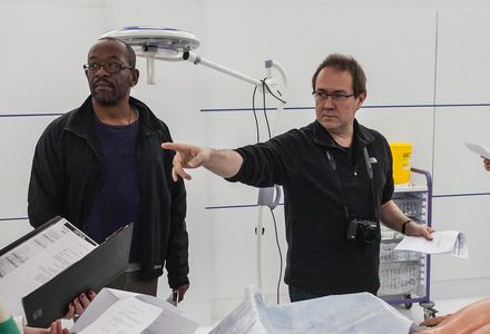 Jon East directing Lennie James on episode 1 of CRITICAL