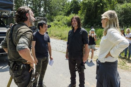 Norman Reedus, Andrew Lincoln, Denise M. Huth, and Dan Liu in The Walking Dead (2010)