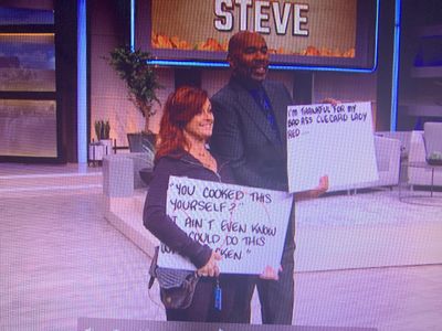 Steve Harvey and his CueCard lady Red