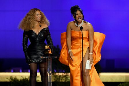 Beyoncé and Megan Thee Stallion at an event for The 63rd Annual Grammy Awards (2021)