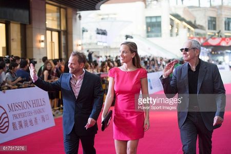 Art Marcum, Jenny Pellicer, and Michael Shamberg walk the Red Carpet event at the World Celebrity Pro-Am 2016 Mission Hi