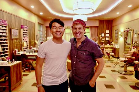 Ronny Chieng & Nelson Coates on the salon set of In The Heights