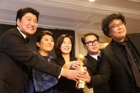 Bong Joon Ho, Song Kang-ho, Kwak Sin-ae, Lee Jeong-eun, and Han Jin-won at an event for 2020 Golden Globe Awards (2020)