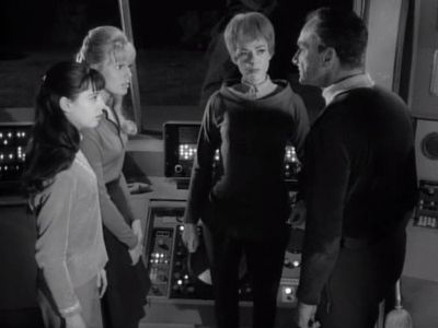 June Lockhart, Angela Cartwright, Jonathan Harris, and Marta Kristen in Lost in Space (1965)