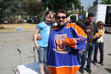 Elizabeth Tripp and Kevin Smith on Red State set