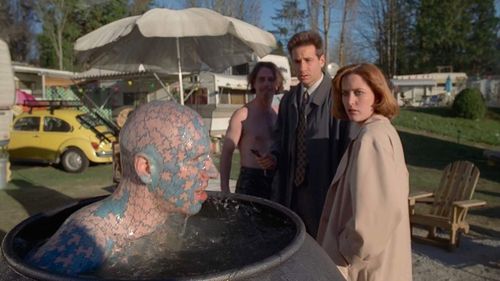 Gillian Anderson, David Duchovny, Jim Rose, and The Enigma in The X-Files (1993)