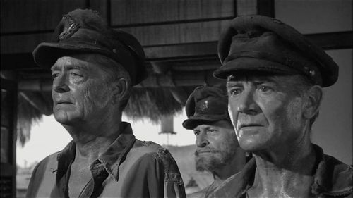 John Mills, John Warburton, and Alan Webb in King Rat (1965)