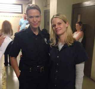 With Joelle Carter on set