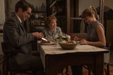 Lesley Manville, Alba Baptista, and Lucas Bravo in Mrs. Harris Goes to Paris (2022)
