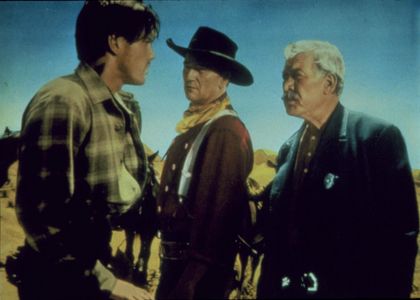 John Wayne, Ward Bond, and Jeffrey Hunter in The Searchers (1956)