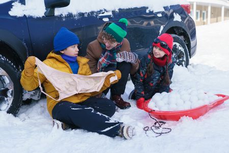 Philippe Bossé, Logan Aultman, and Michaela Russell in Snow Day (2022)