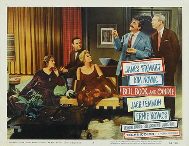 James Stewart, Jack Lemmon, Kim Novak, Elsa Lanchester, and Ernie Kovacs in Bell Book and Candle (1958)