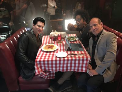 Ken Garito, Johnathan Fernandez, and Paul Ben-Victor on the set of Lethal Weapon, episode 