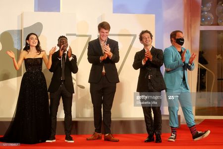 Britton Sear with the cast of RUN HIDE FIGHT at the 2020 Venice International Film Festival.