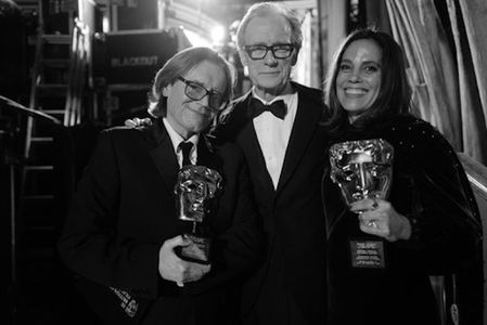 Stephen Woolley, Elizabeth Karlsen, and Bill Nighy backstage, after the presentation for Outstanding British Contributio