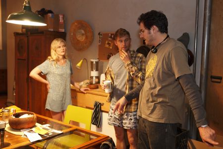 Kirsten Dunst, Brian Geraghty and Carlos Cuarón on the set of The Secon Bakery Attack