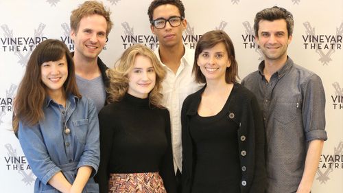 Catherine Combs with the cast of 'Gloria' at the Vineyard Theatre