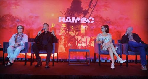Adriana Barraza, Sylvester Stallone, Yvette Monreal, and Adrian Grunberg at the press conference for Rambo Las Blood in 