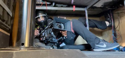Director Martin Goeres getting the shots inside the drifting camper for 