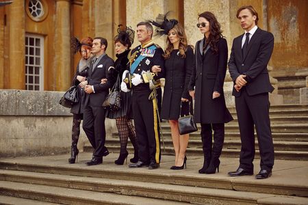 Elizabeth Hurley, William Moseley, Vincent Regan, Jake Maskall, and Alexandra Park in The Royals (2015)