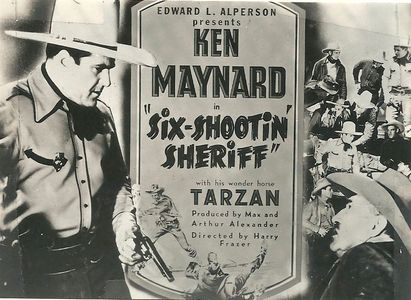 Richard Alexander, Jack Evans, Walter Long, Ken Maynard, Glenn Strange, and Bob Terry in Six-Shootin' Sheriff (1938)