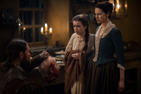 Simon Callow, Rosie Day, Caitríona Balfe, and Duncan Lacroix in Outlander (2014)