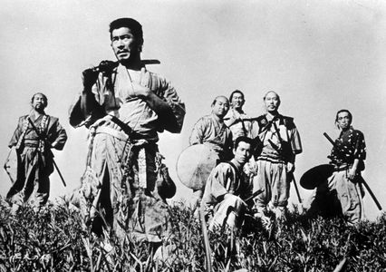 Toshirô Mifune, Minoru Chiaki, Yoshio Inaba, Daisuke Katô, Isao Kimura, Seiji Miyaguchi, and Takashi Shimura in Seven Sa