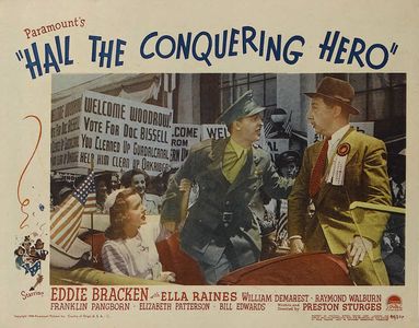 Eddie Bracken, Franklin Pangborn, and Ella Raines in Hail the Conquering Hero (1944)