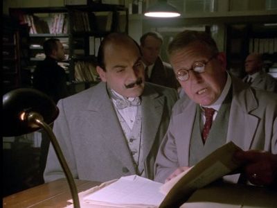 Hugh Fraser, David Suchet, and Gordon Wharmby in Poirot (1989)