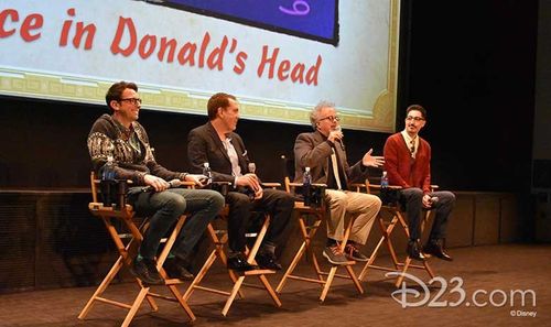 LEGEND OF THE THREE CABALLEROS panel in the Main Theater of the Walt Disney Studios lot for D23. l-r Matt Danner, Tony A